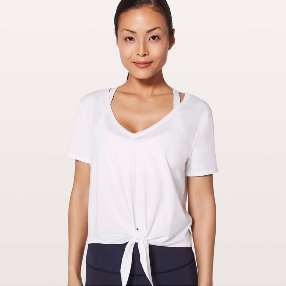 LuLuLemon cross tie white shirt